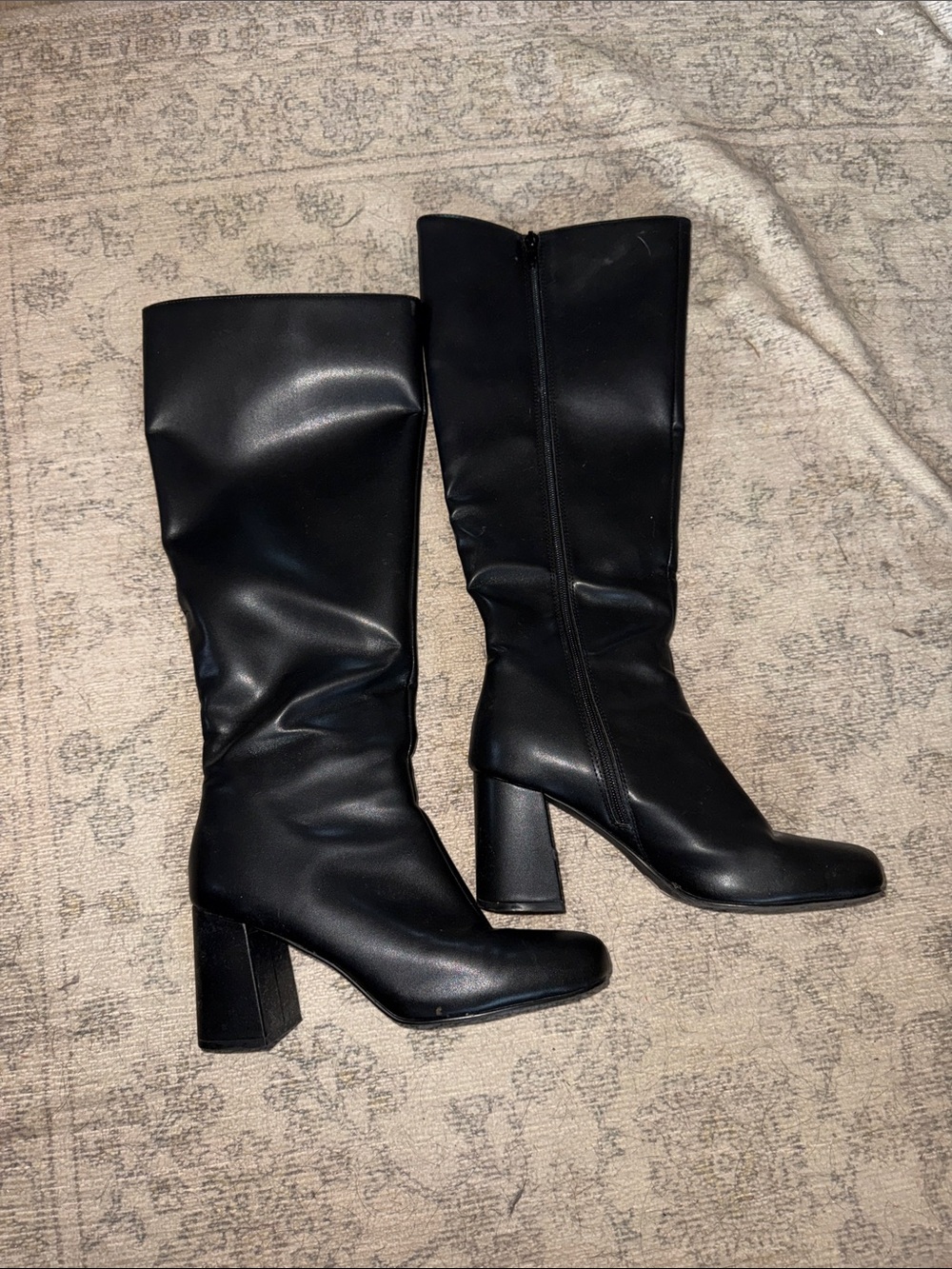 Black Mid-Calf Block Heel Women's Boots